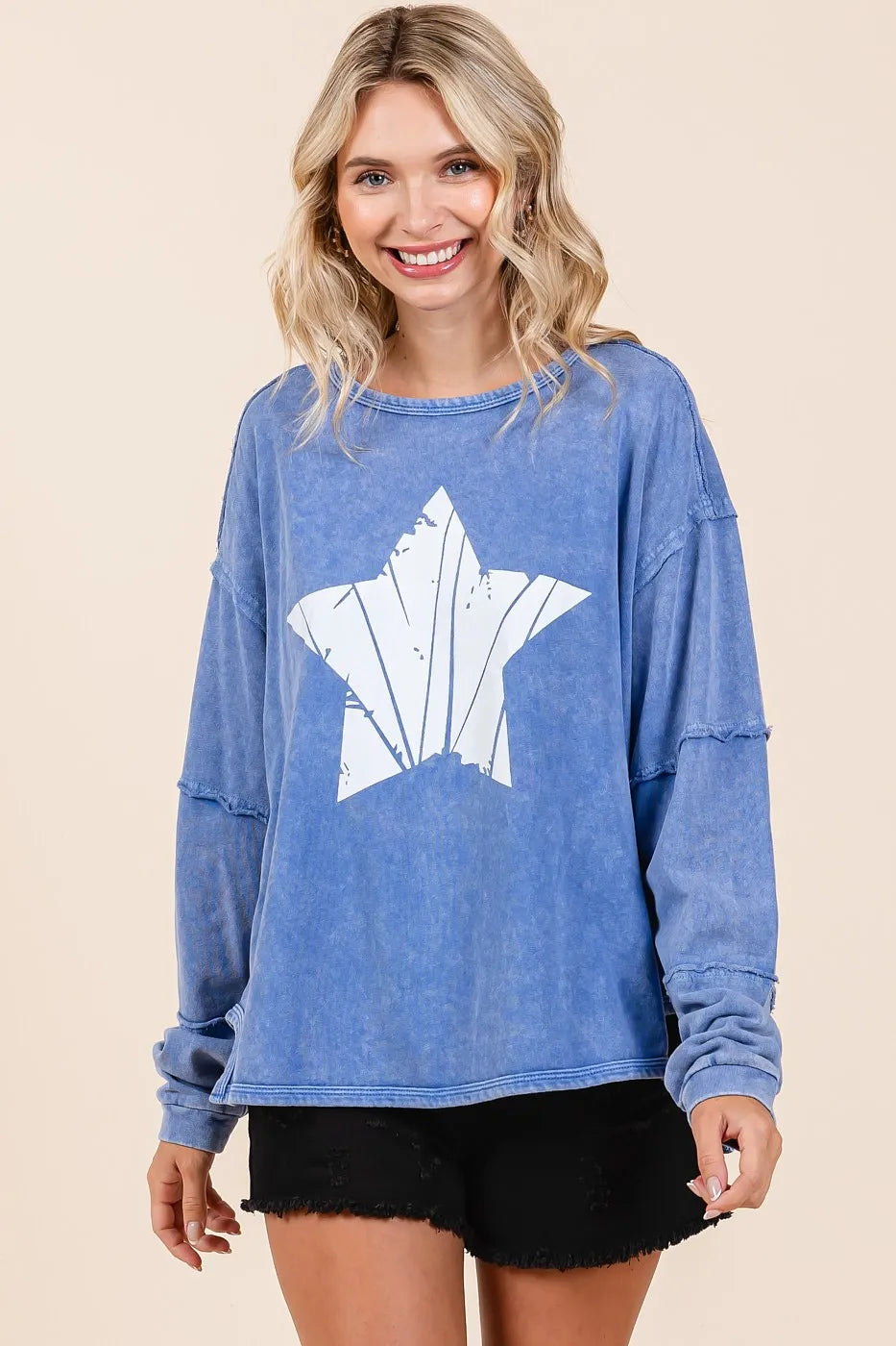 Mittoshop Star Graphic Mineral Wash Long Sleeve Top - Love Salve
